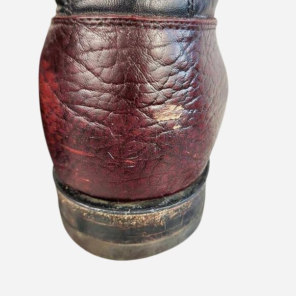 Justin Vintage Two Tone Lace-Up Cowboy Boots Black Burgundy Pebbled Leather l 8D - Picture 8 of 8